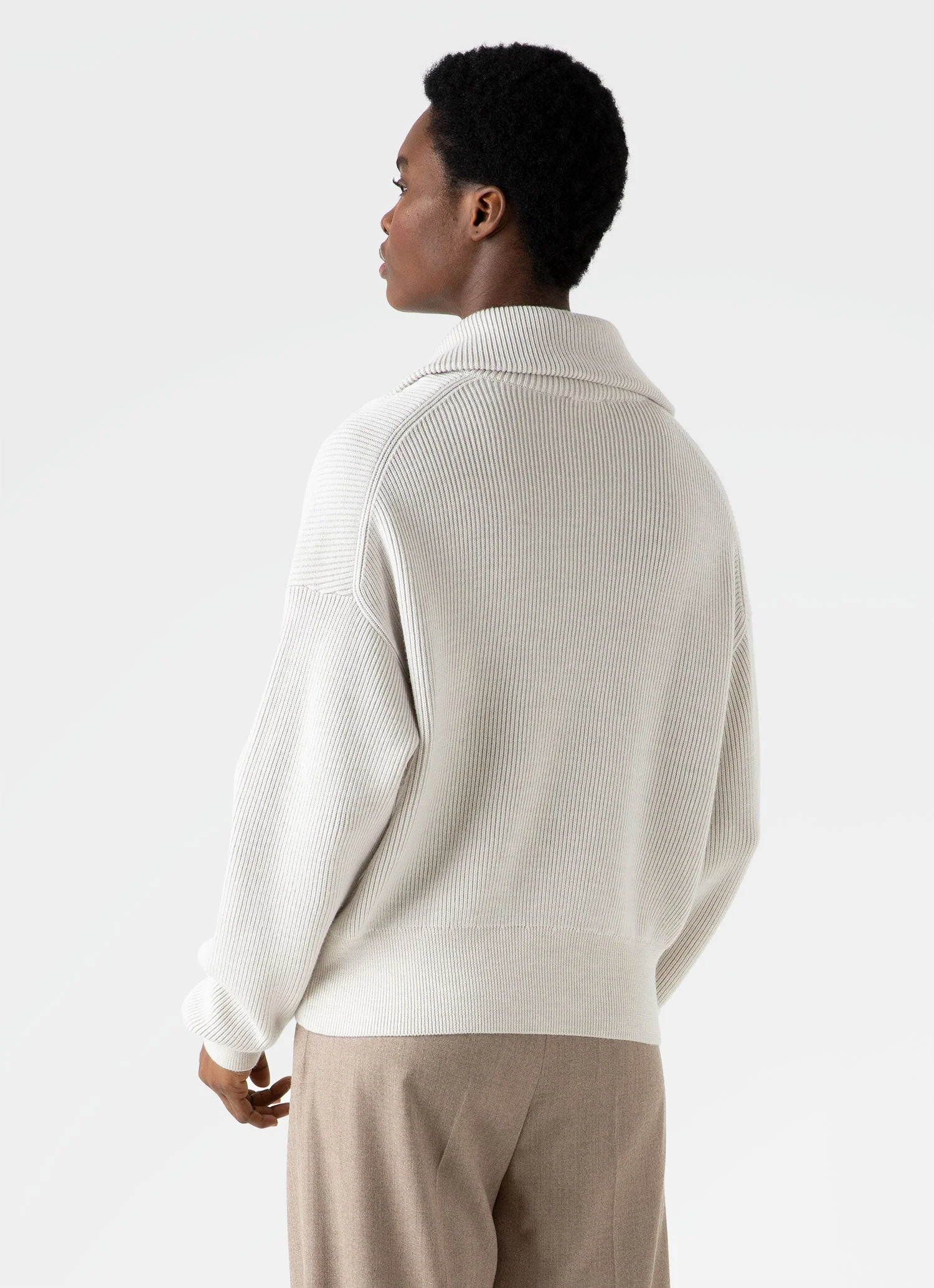 Women's Ribbed Half Zip Jumper in Ecru - Image 4