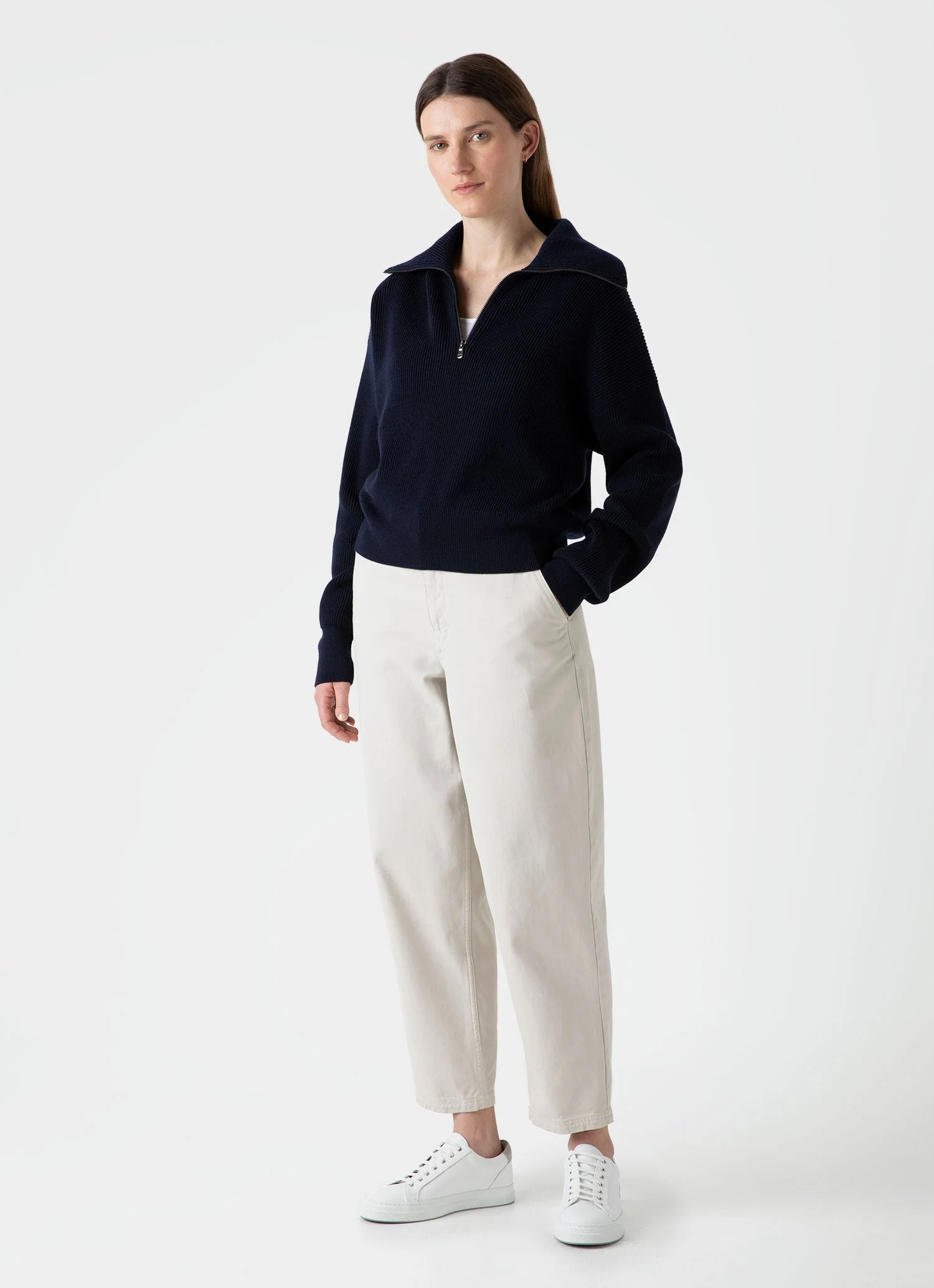 Women's Ribbed Half Zip Jumper in Navy - Image 3