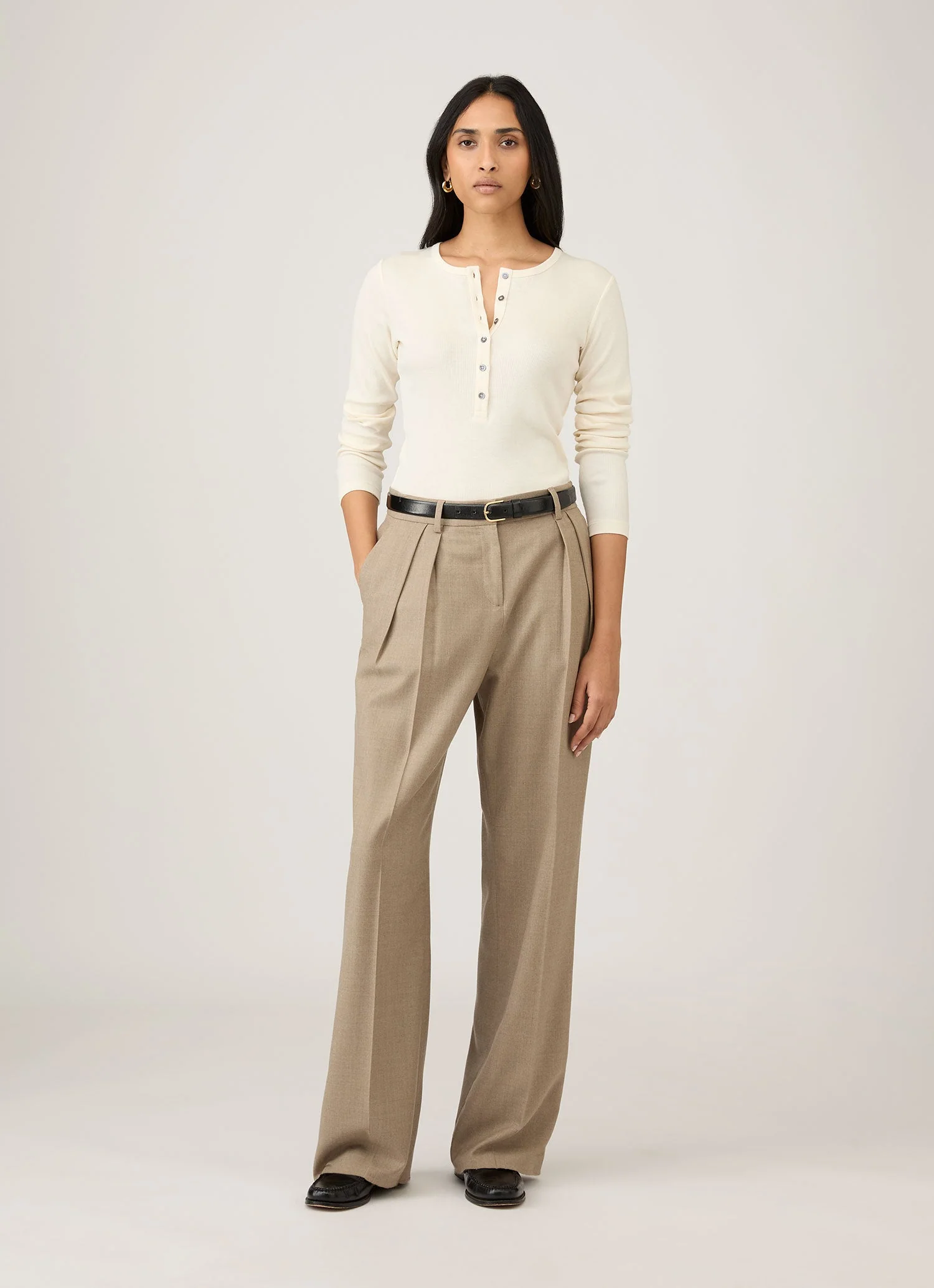Women's Ribbed Henley in Ecru - Image 2