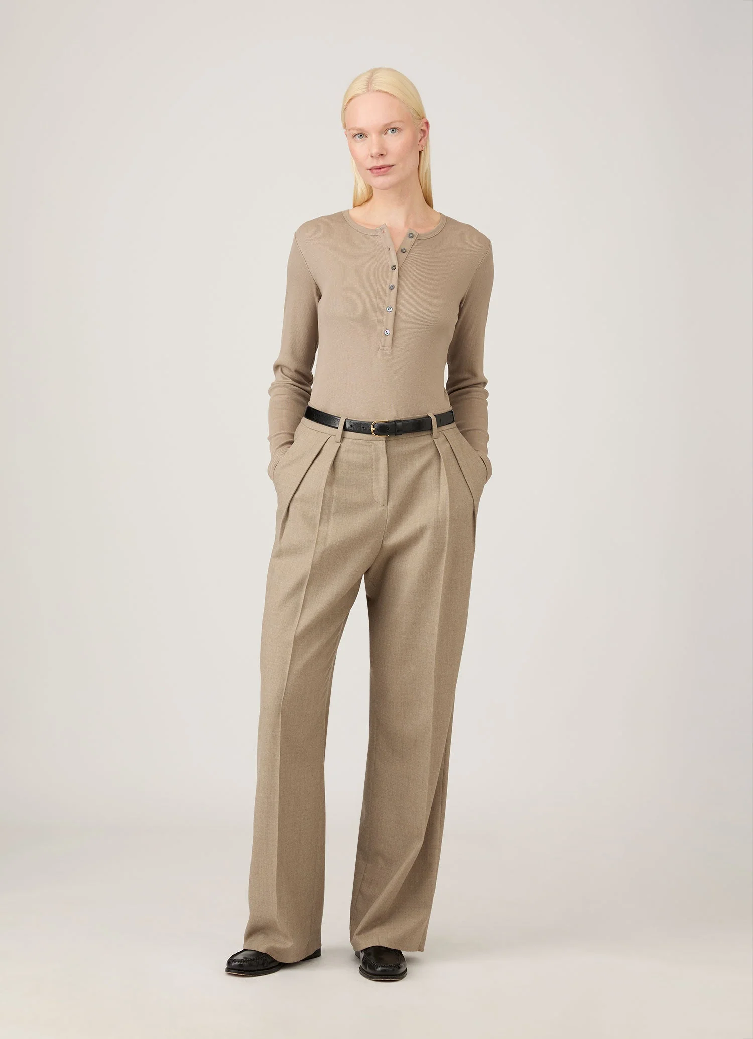 Women's Ribbed Henley in Mink - Image 2