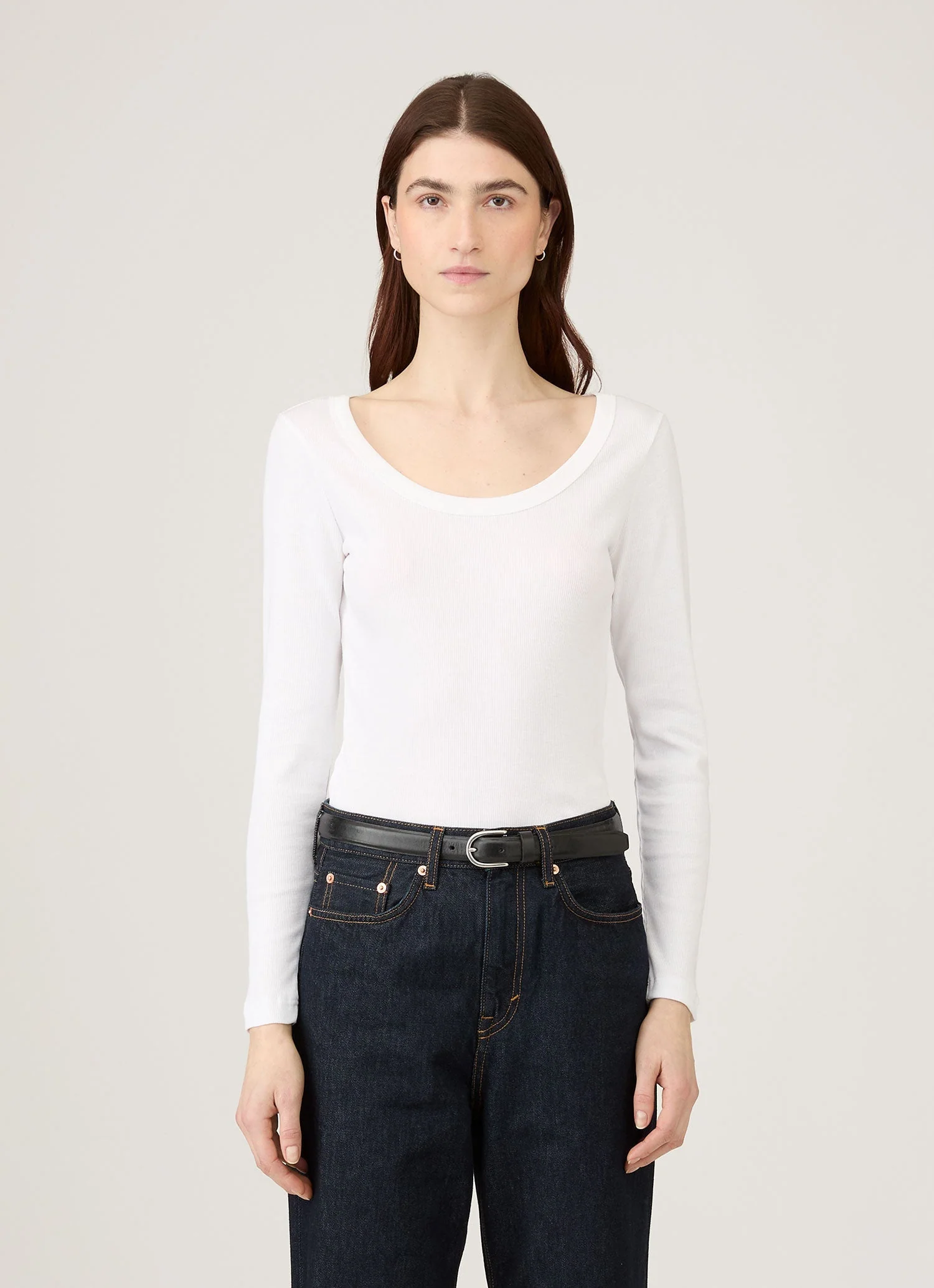 Women's Ribbed Scoop Neck T-shirt in White