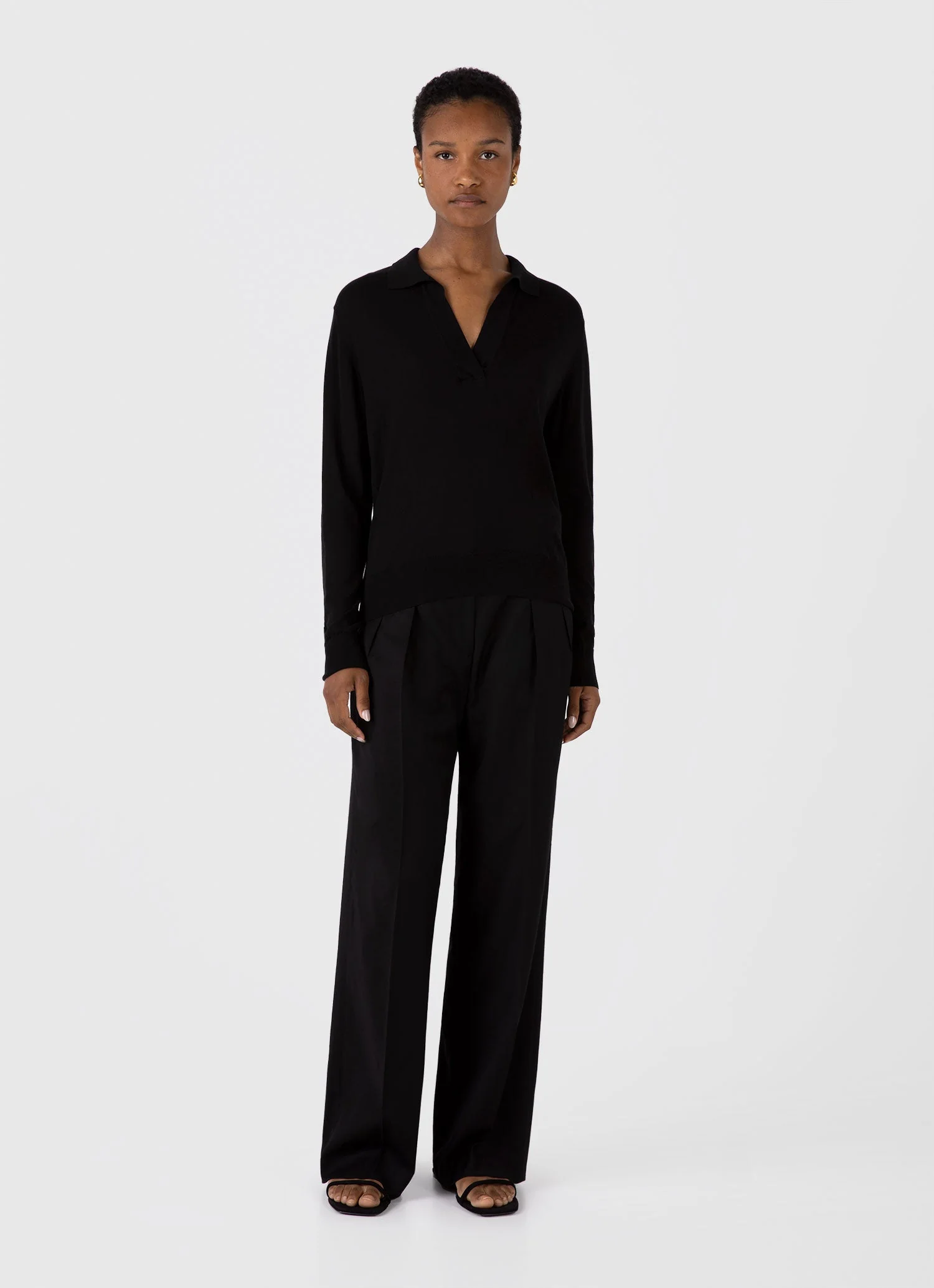 Women's Mulberry Silk Polo in Black - Image 2