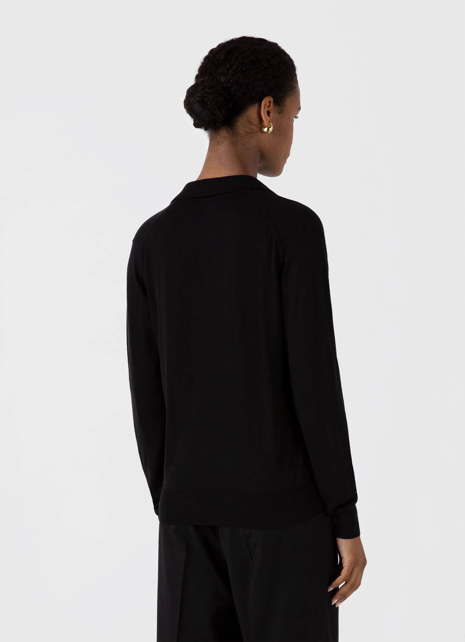 Women's Mulberry Silk Polo in Black - Image 3