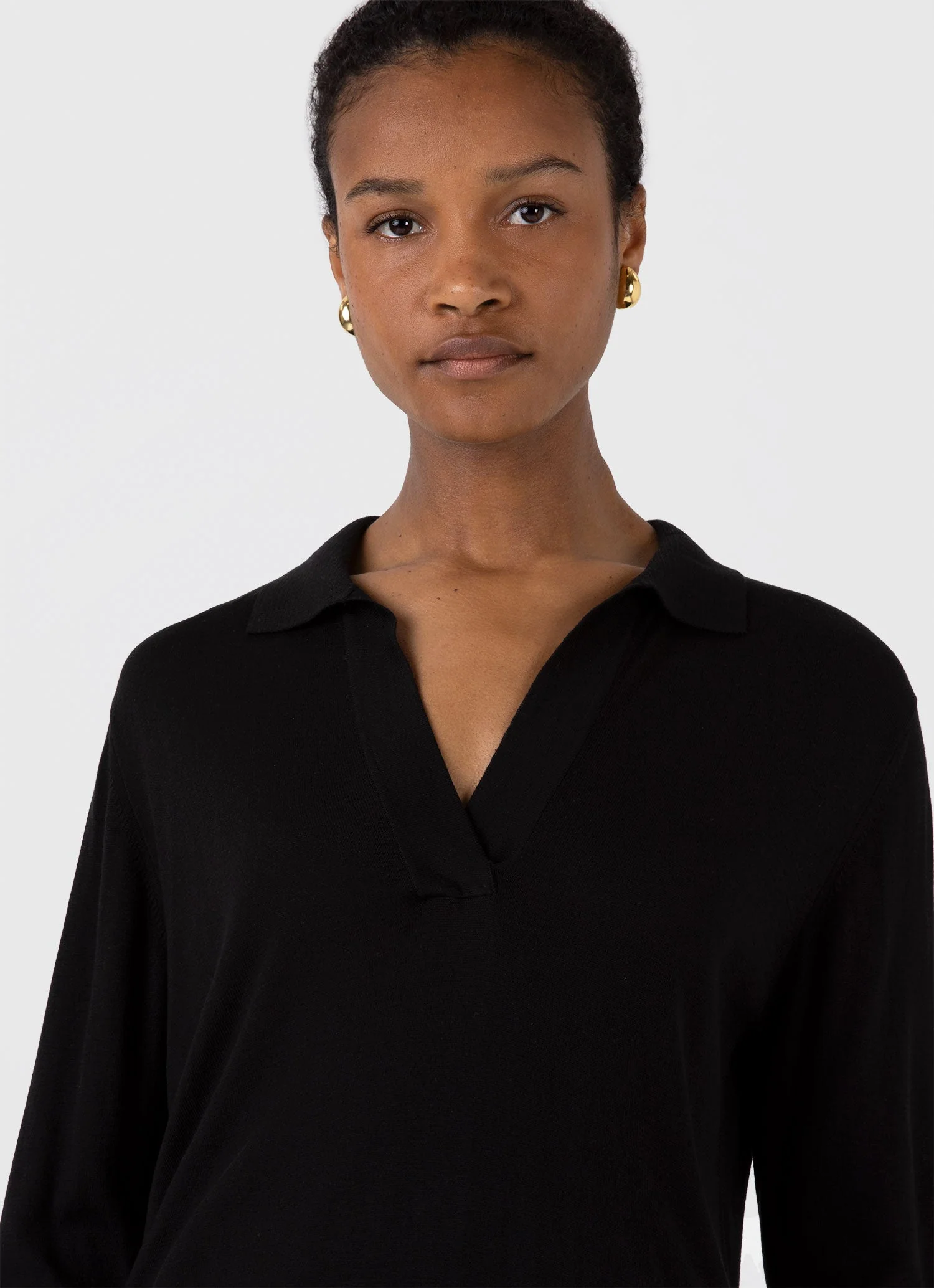Women's Mulberry Silk Polo in Black - Image 4