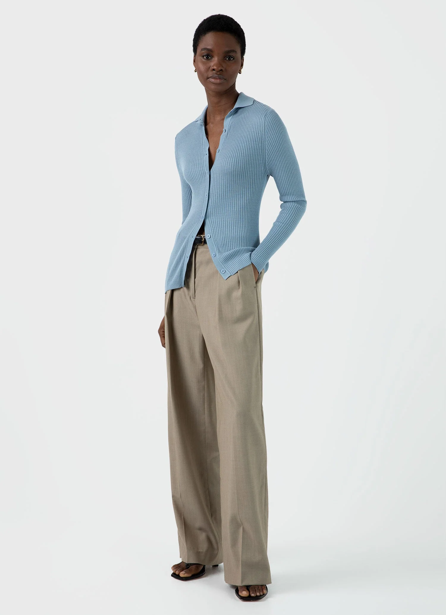 Women's Mulberry Silk Rib Cardigan in Light Blue - Image 2