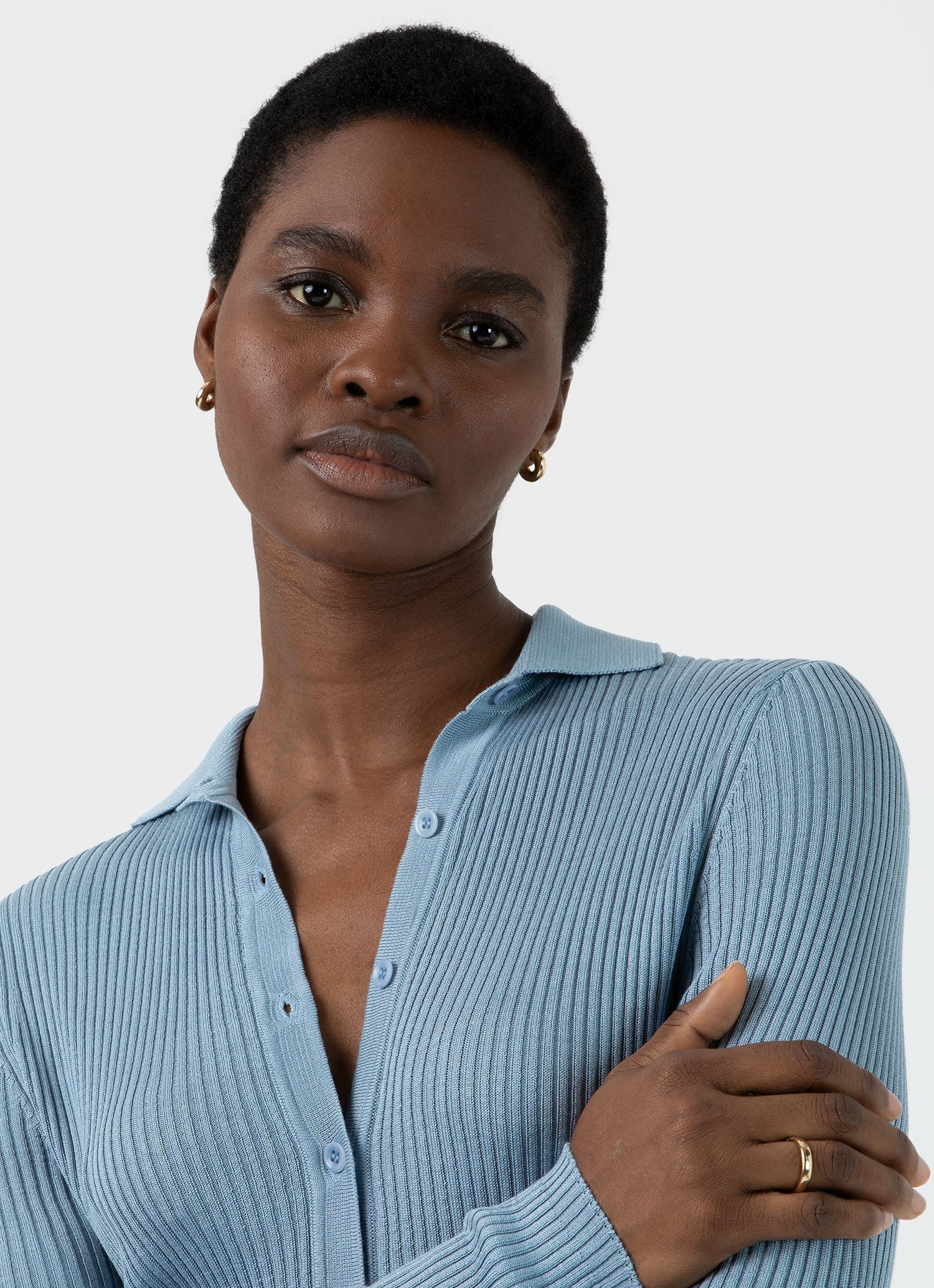 Women's Mulberry Silk Rib Cardigan in Light Blue - Image 3