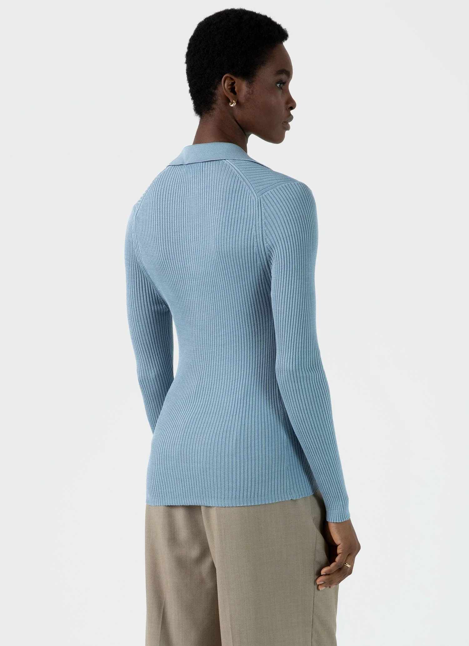 Women's Mulberry Silk Rib Cardigan in Light Blue - Image 4
