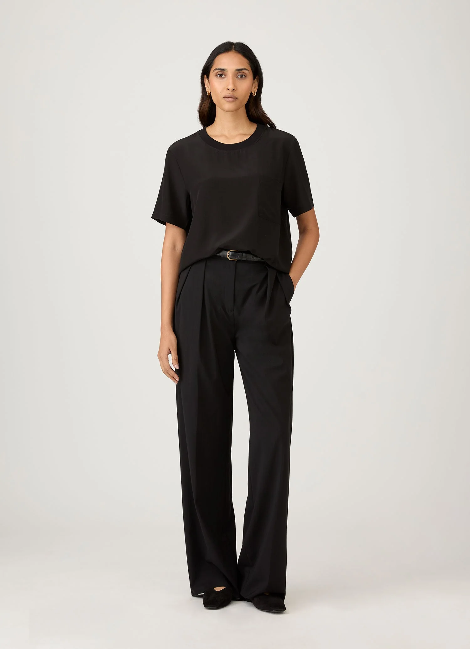 Women's Woven Silk T-shirt in Black - Image 2
