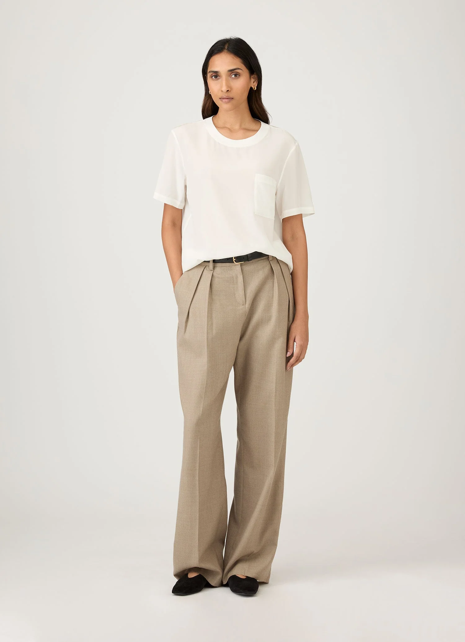 Women's Woven Silk T-shirt in Ecru - Image 2